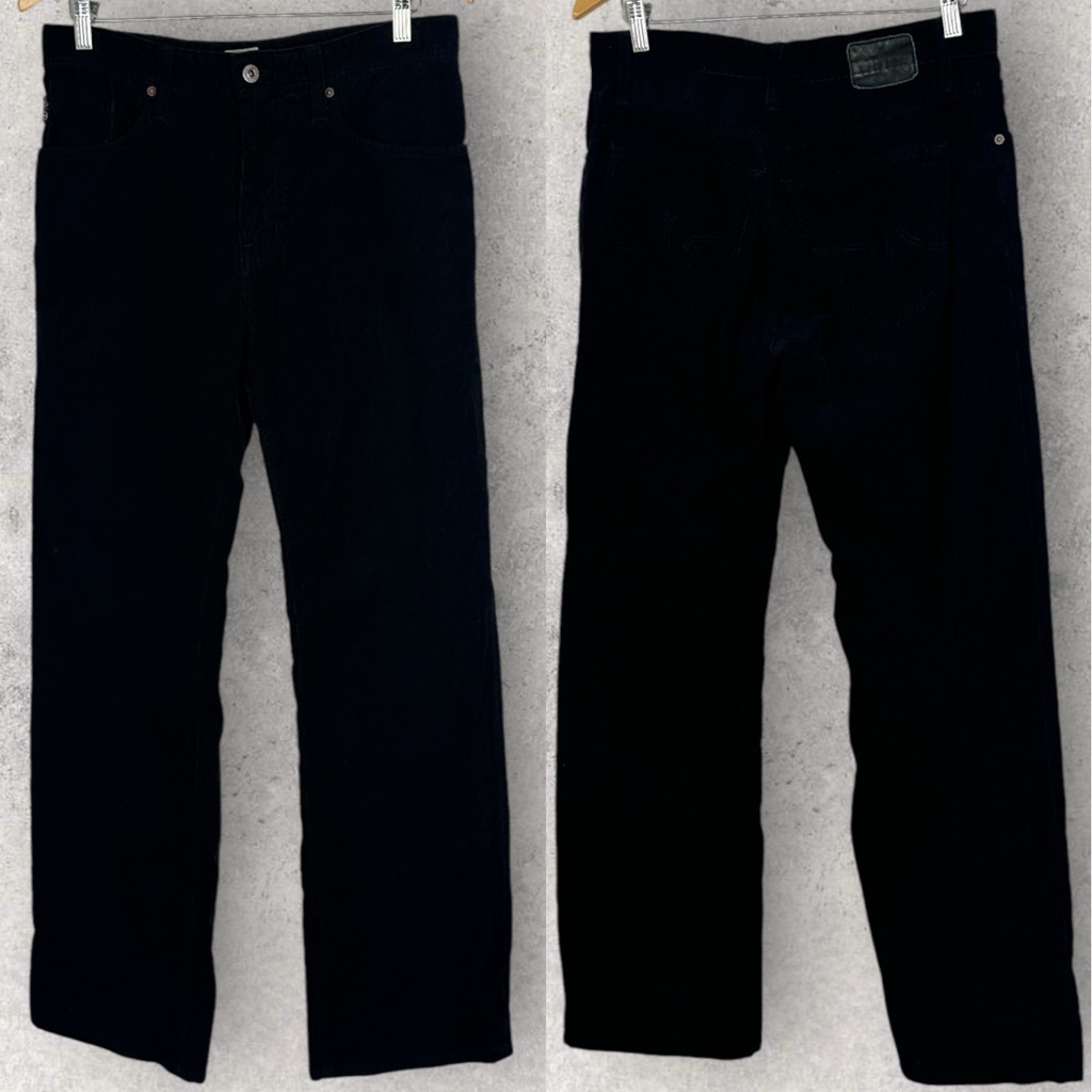 Ag Adriano Goldschmied Black Corduroy The Protege Straight Leg Jeans Mens 34 Zip